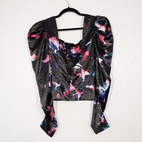 New Badgley Mischka Black‎ Bustier Floral Top Size 6 - Picture 8 of 8